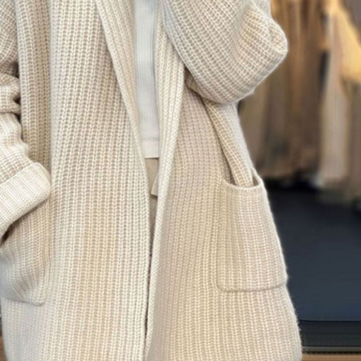 Adeline | Women's Oversized Open-Front Wide-Collar Patch-Pocket Cardigan