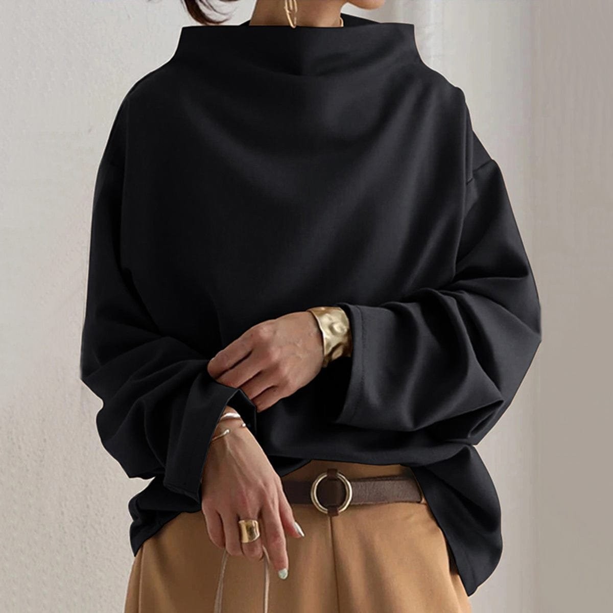 Hazel | Women's Oversized Relaxed-Fit Mock-Neck Knit Sweater