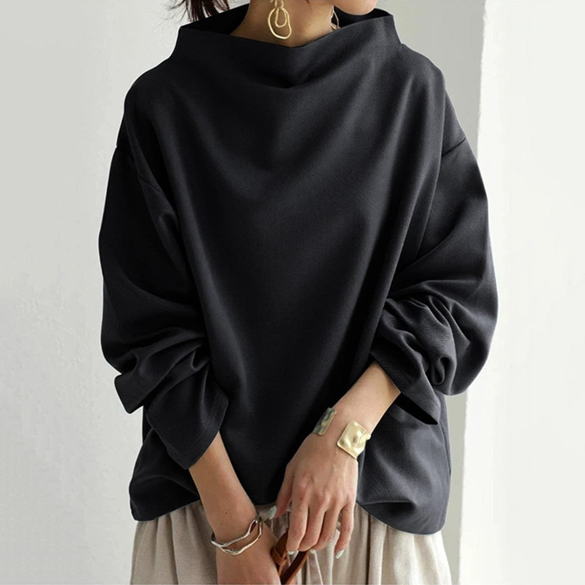 Hazel | Women's Oversized Relaxed-Fit Mock-Neck Knit Sweater