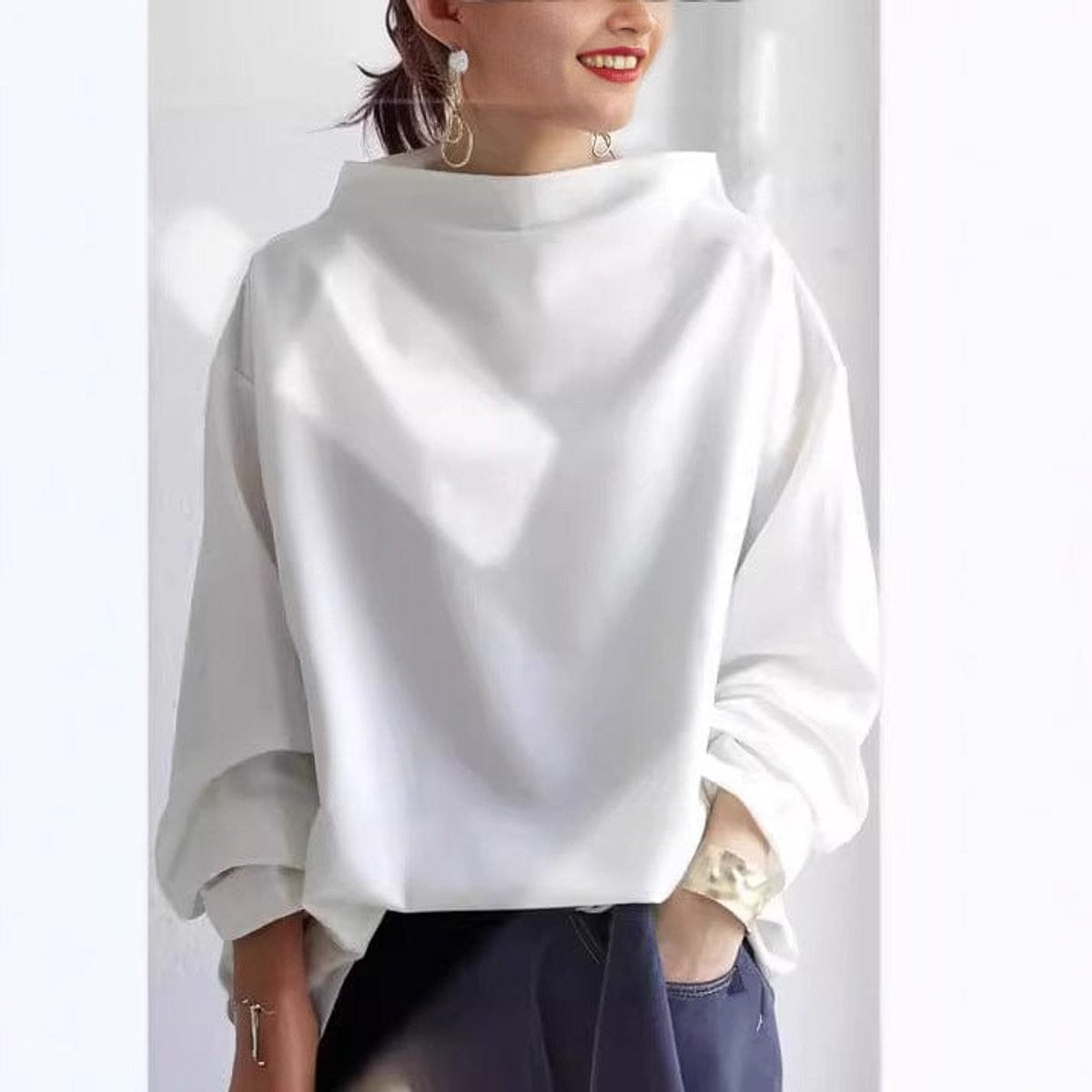 Hazel | Women's Oversized Relaxed-Fit Mock-Neck Knit Sweater