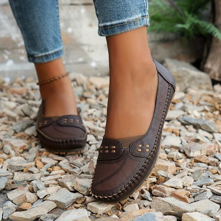 Paulette | Women's Perforated Whipstitch Slip-On Flat Loafers