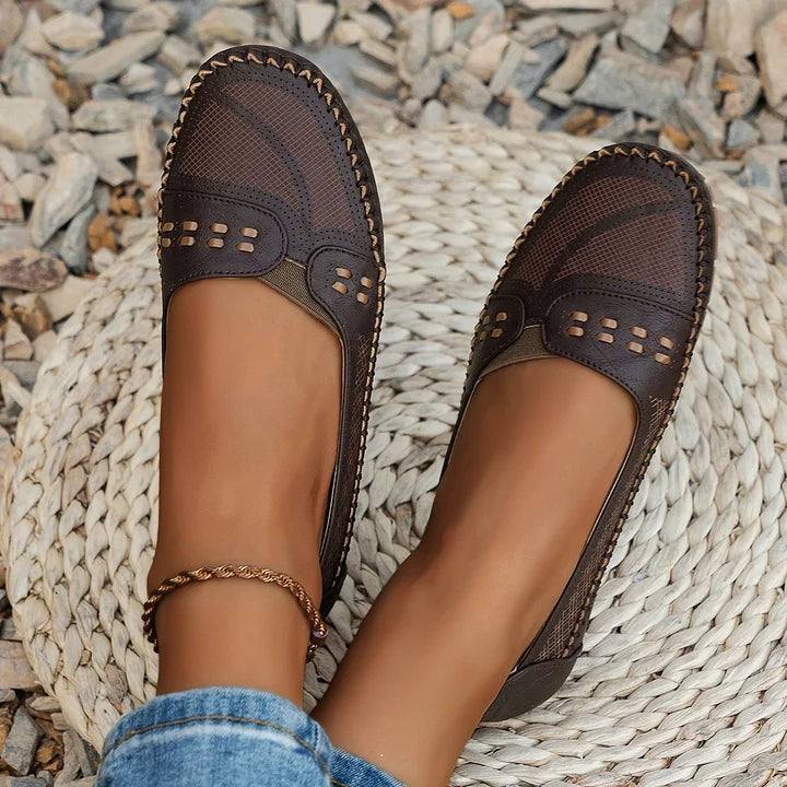 Paulette | Women's Perforated Whipstitch Slip-On Flat Loafers