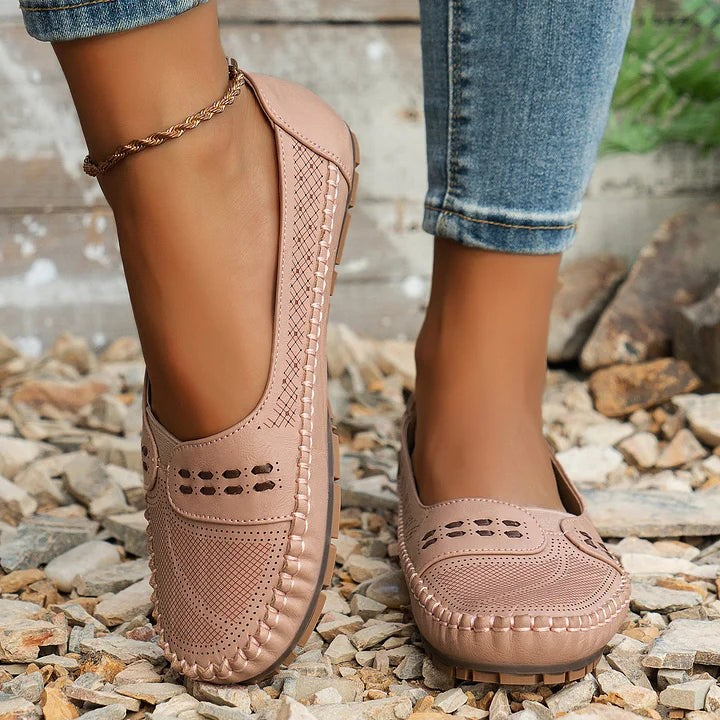 Paulette | Women's Perforated Whipstitch Slip-On Flat Loafers