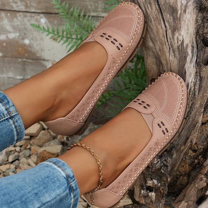 Paulette | Women's Perforated Whipstitch Slip-On Flat Loafers
