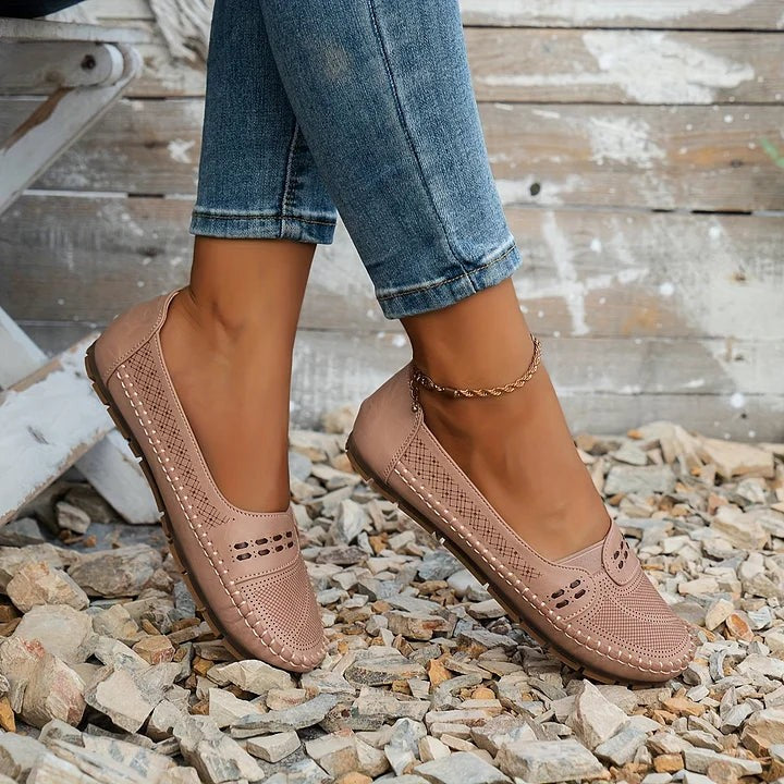 Paulette | Women's Perforated Whipstitch Slip-On Flat Loafers