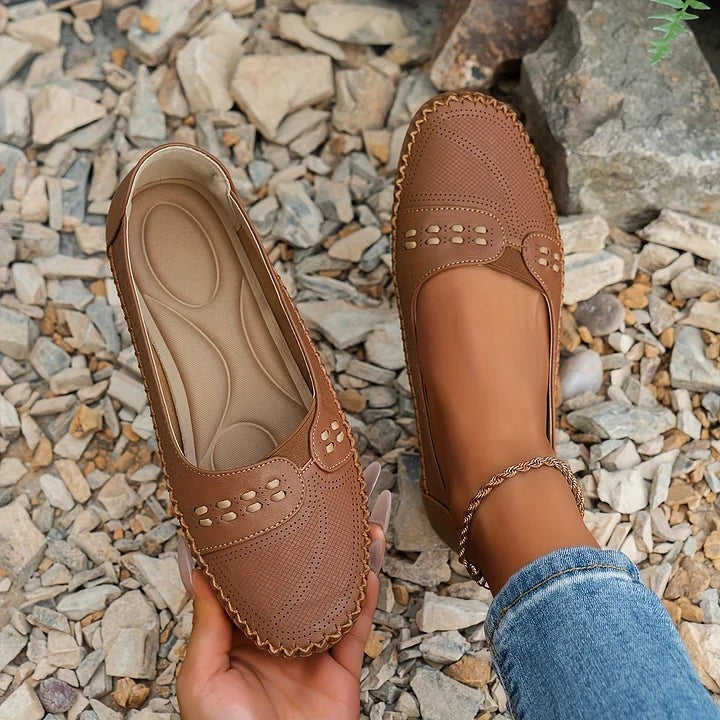 Paulette | Women's Perforated Whipstitch Slip-On Flat Loafers
