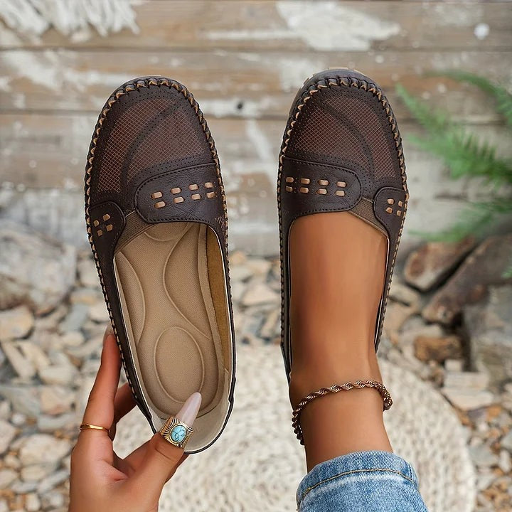 Paulette | Women's Perforated Whipstitch Slip-On Flat Loafers