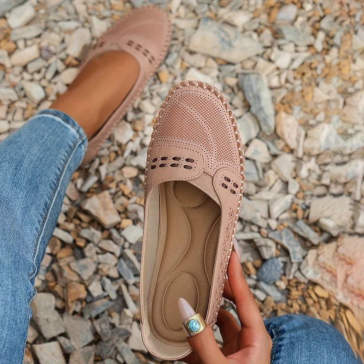 Paulette | Women's Perforated Whipstitch Slip-On Flat Loafers