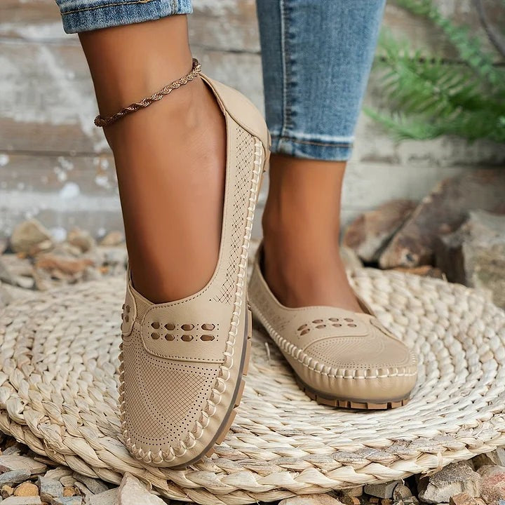 Paulette | Women's Perforated Whipstitch Slip-On Flat Loafers