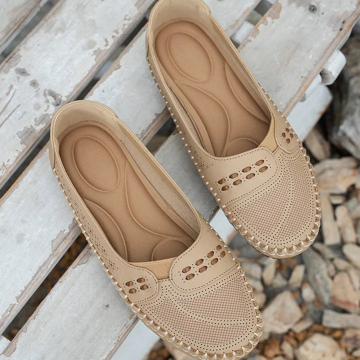 Paulette | Women's Perforated Whipstitch Slip-On Flat Loafers