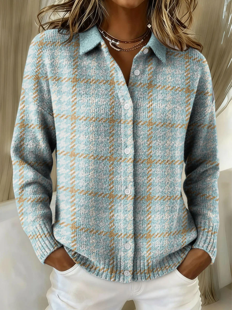 Wren | Women's Plaid Collared Long-Sleeve Button-Down Cardigan