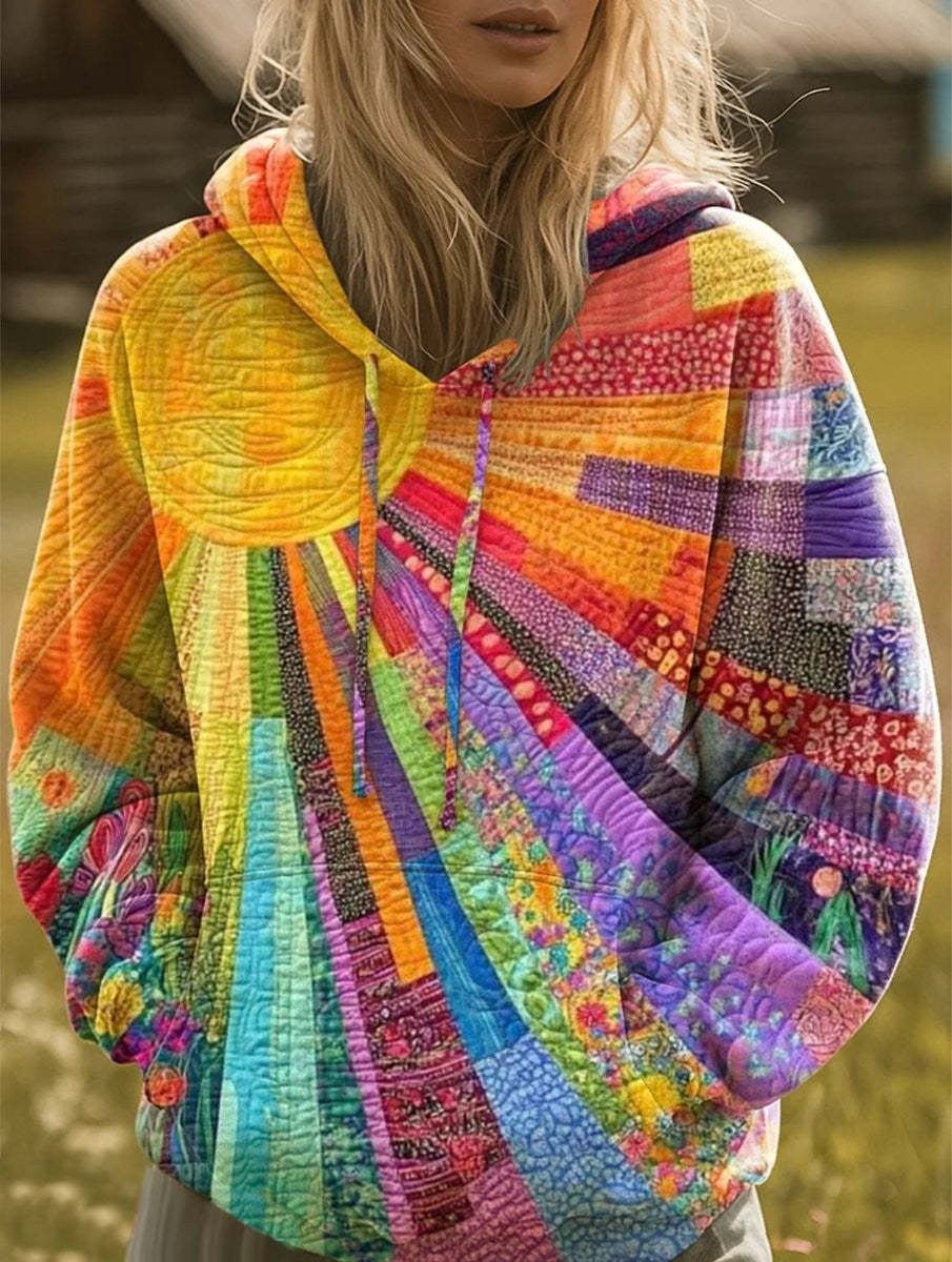 Marisol | Women's Quilted Bohemian Patchwork Pullover Hoodie Sweater