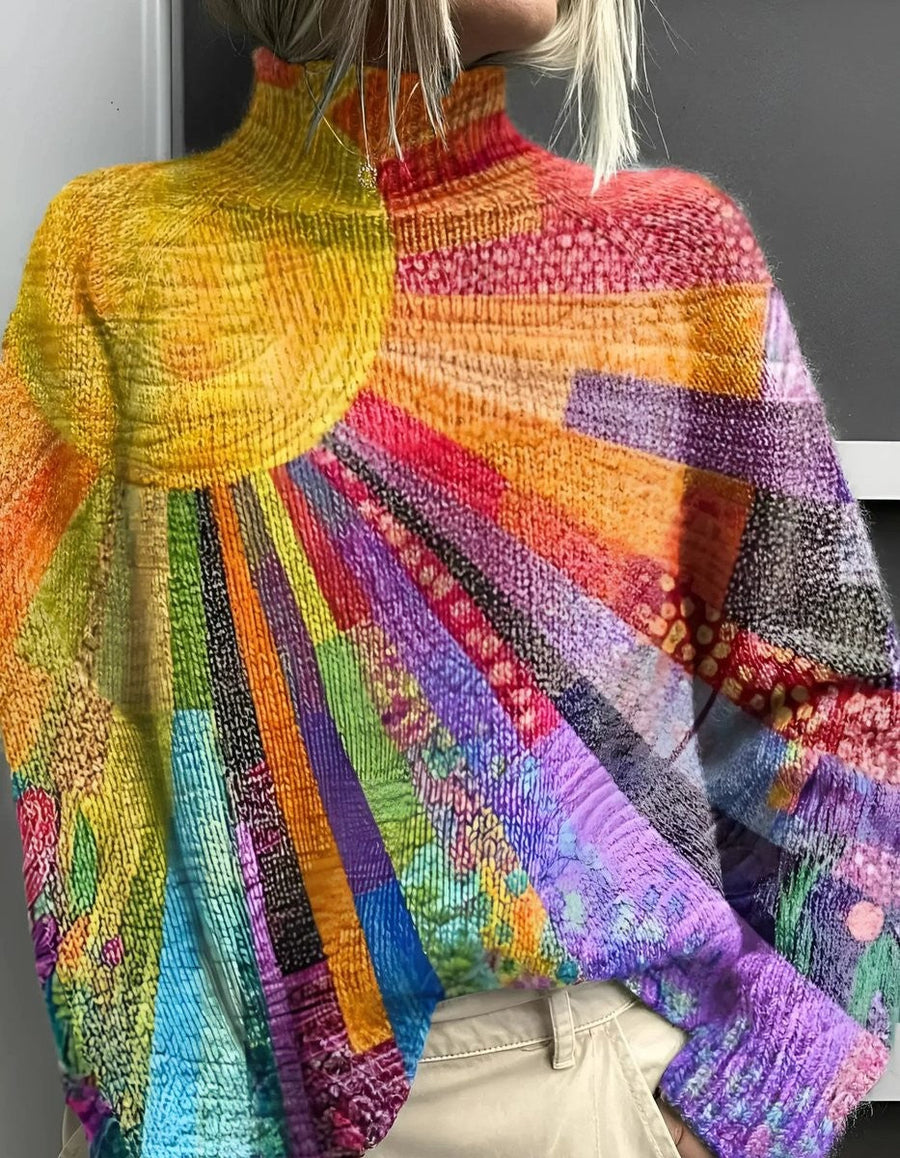 Amara | Women's Rainbow Multicolor Knit Turtleneck Sweater