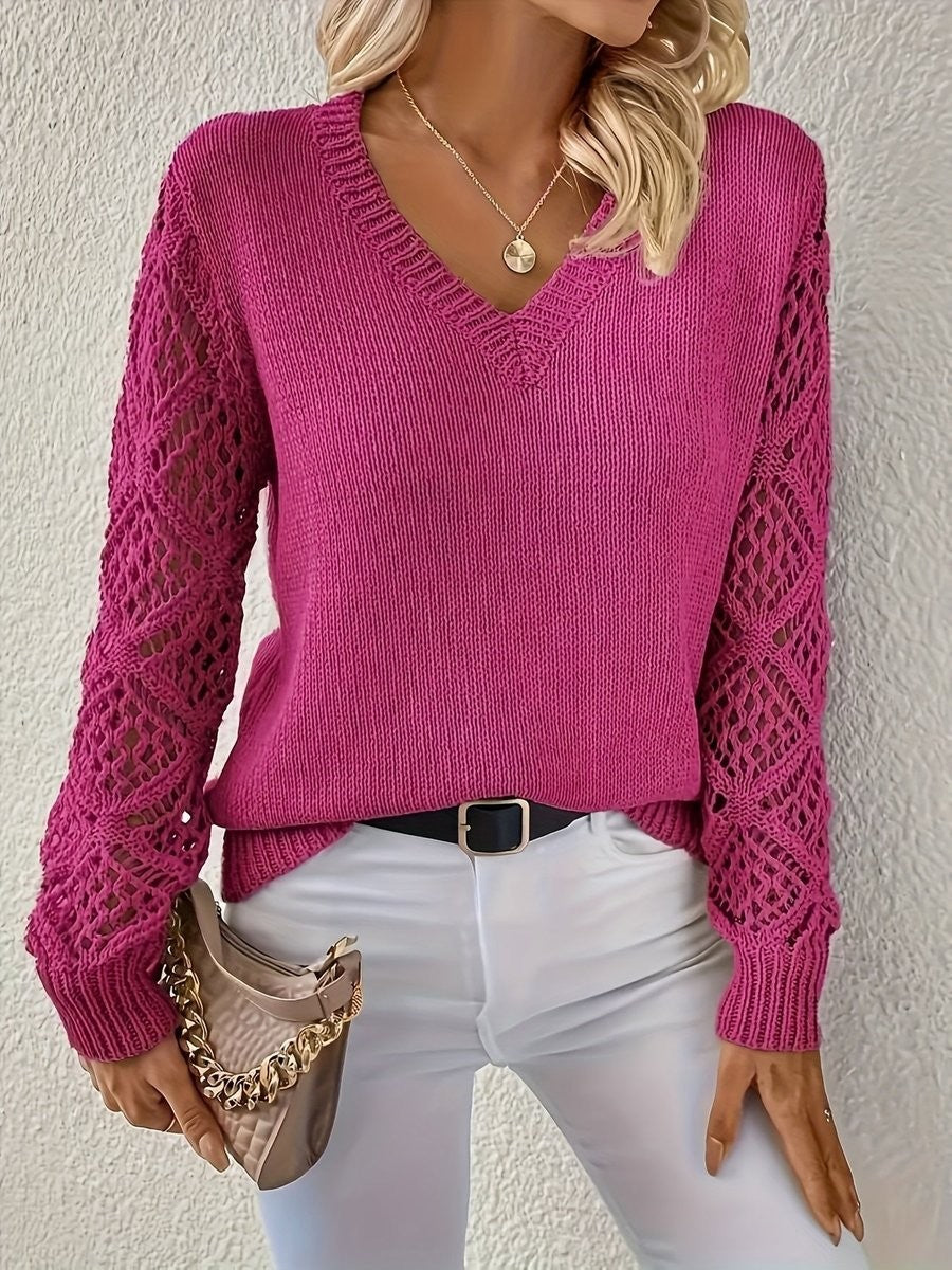 Marigold | Women's Regular Fit Hollow Sleeve Knit V-Neck Sweater