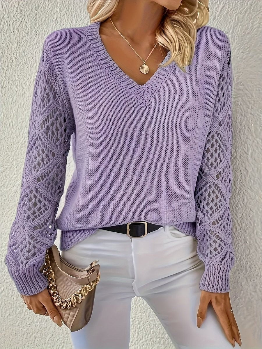 Marigold | Women's Regular Fit Hollow Sleeve Knit V-Neck Sweater