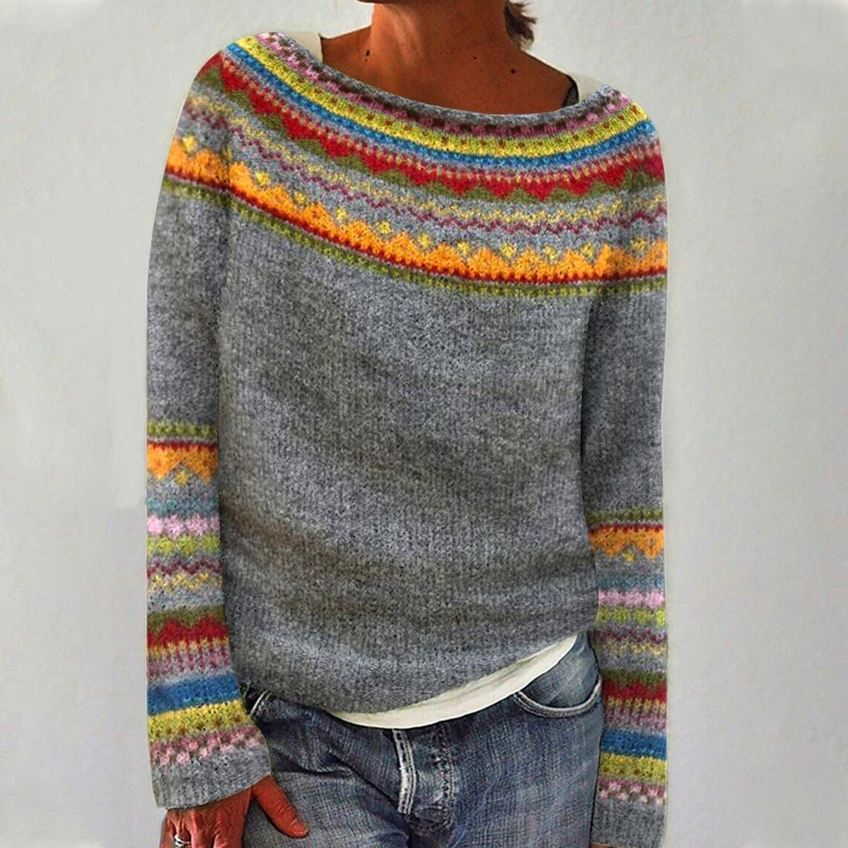 Sienna | Women's Relaxed-Fit Boho Boat-Neck Pullover Sweater
