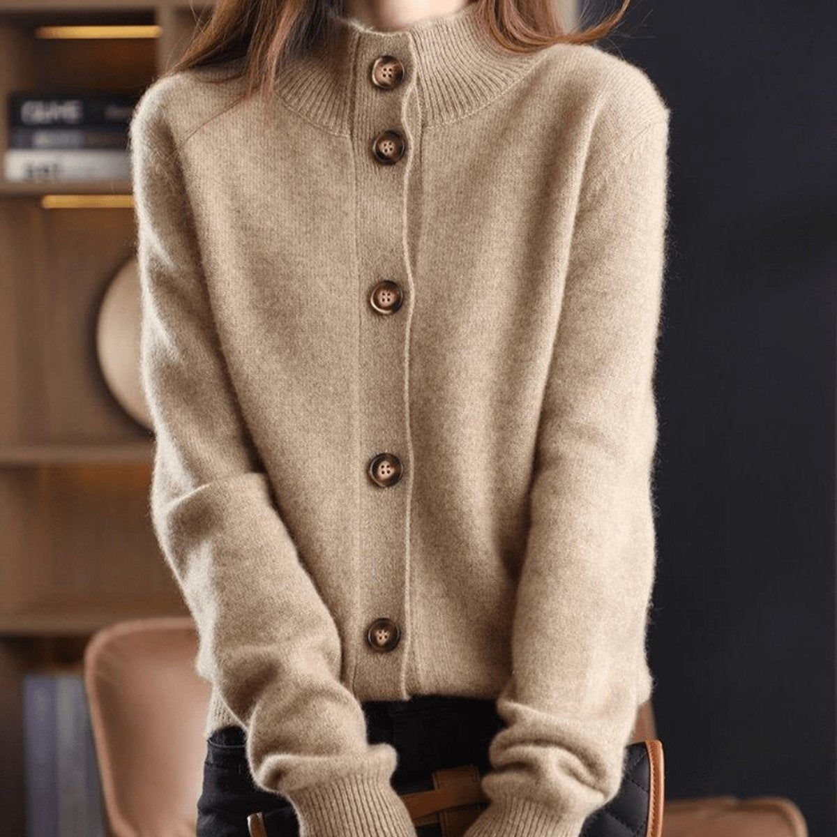 Adeline | Women's Relaxed-Fit Button-Front Mock-Neck Cardigan