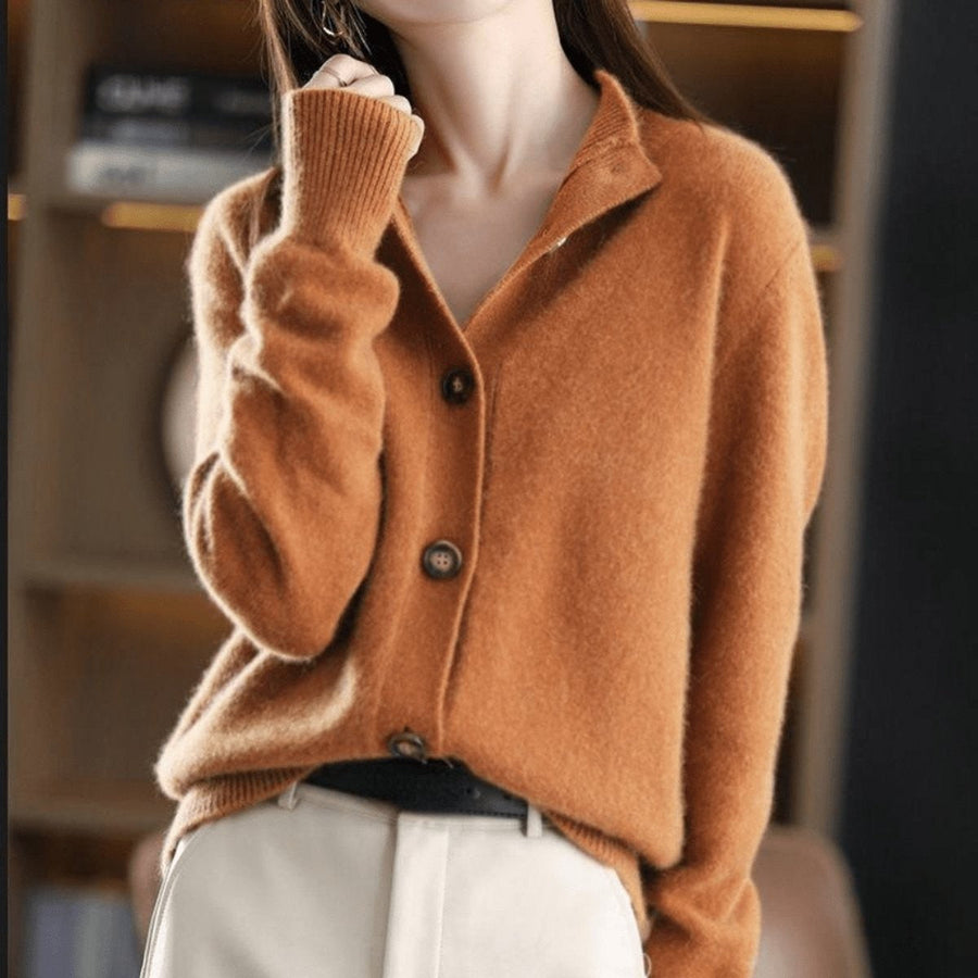 Adeline | Women's Relaxed-Fit Button-Front Mock-Neck Cardigan