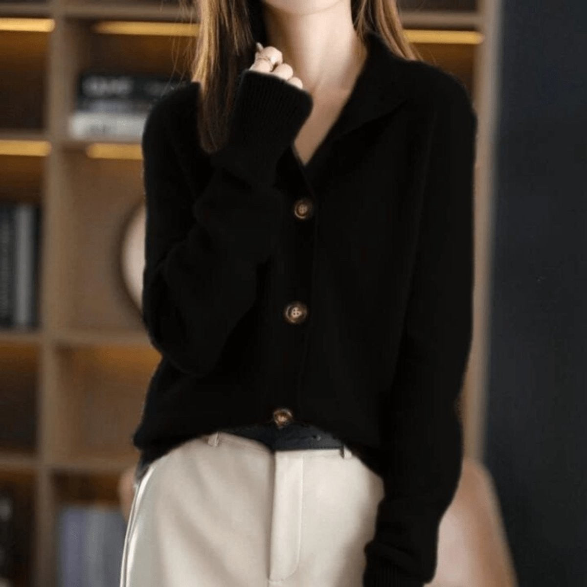Adeline | Women's Relaxed-Fit Button-Front Mock-Neck Cardigan
