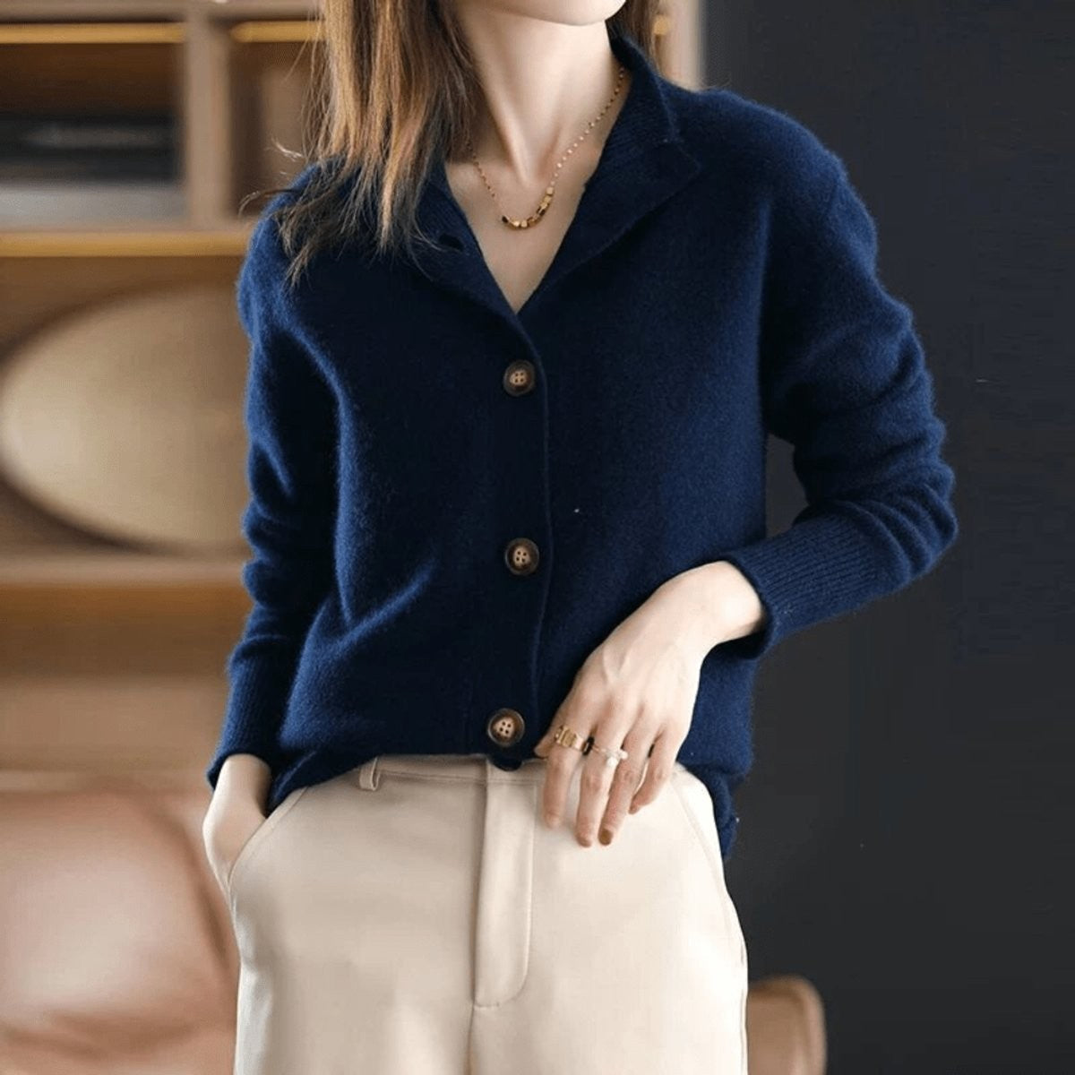 Adeline | Women's Relaxed-Fit Button-Front Mock-Neck Cardigan