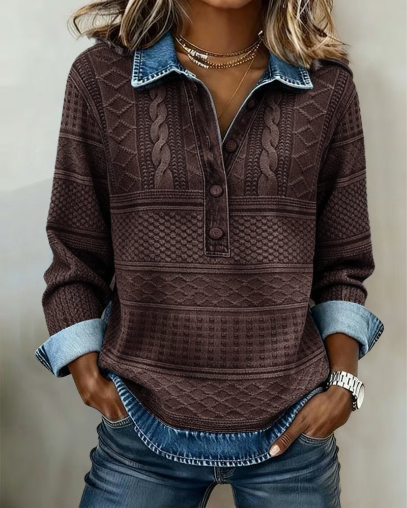 Marlowe | Women's Relaxed-Fit Cable-Knit Half-Button Collared Sweater
