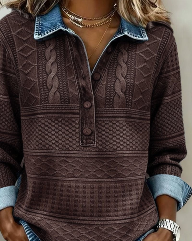 Marlowe | Women's Relaxed-Fit Cable-Knit Half-Button Collared Sweater