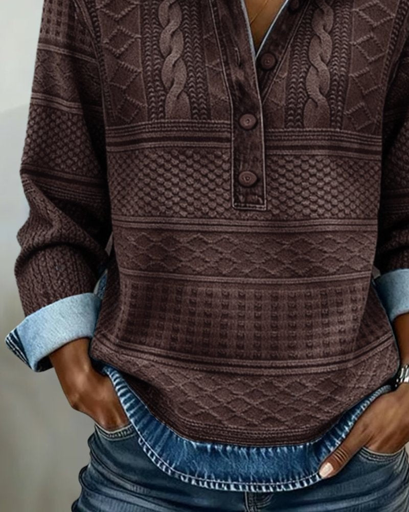 Marlowe | Women's Relaxed-Fit Cable-Knit Half-Button Collared Sweater