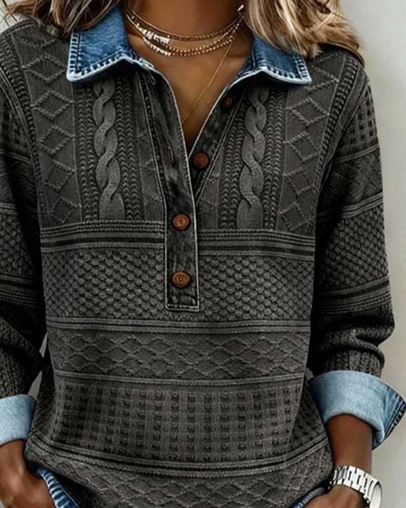 Marlowe | Women's Relaxed-Fit Cable-Knit Half-Button Collared Sweater