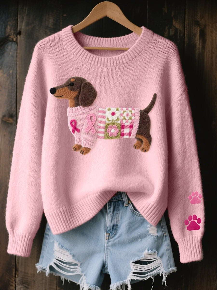 Rosalind | Women's Relaxed-Fit Dachshund Patchwork Knit Jumper