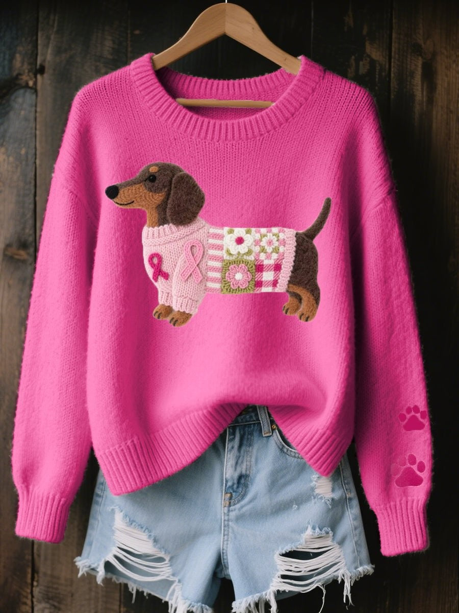Rosalind | Women's Relaxed-Fit Dachshund Patchwork Knit Jumper