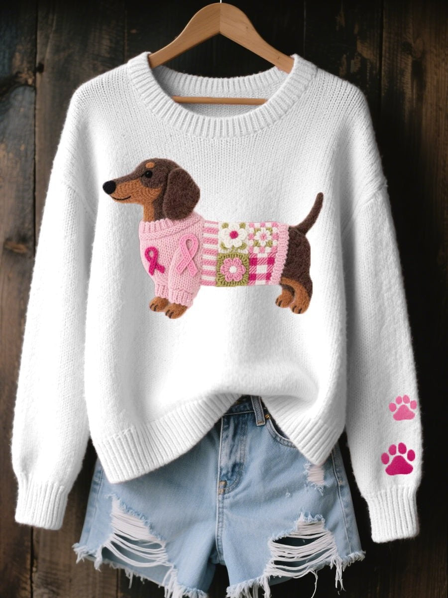 Rosalind | Women's Relaxed-Fit Dachshund Patchwork Knit Jumper