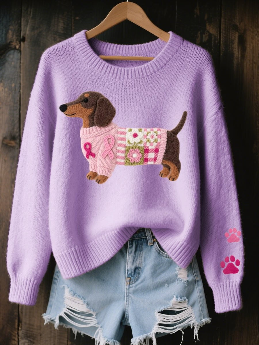 Rosalind | Women's Relaxed-Fit Dachshund Patchwork Knit Jumper