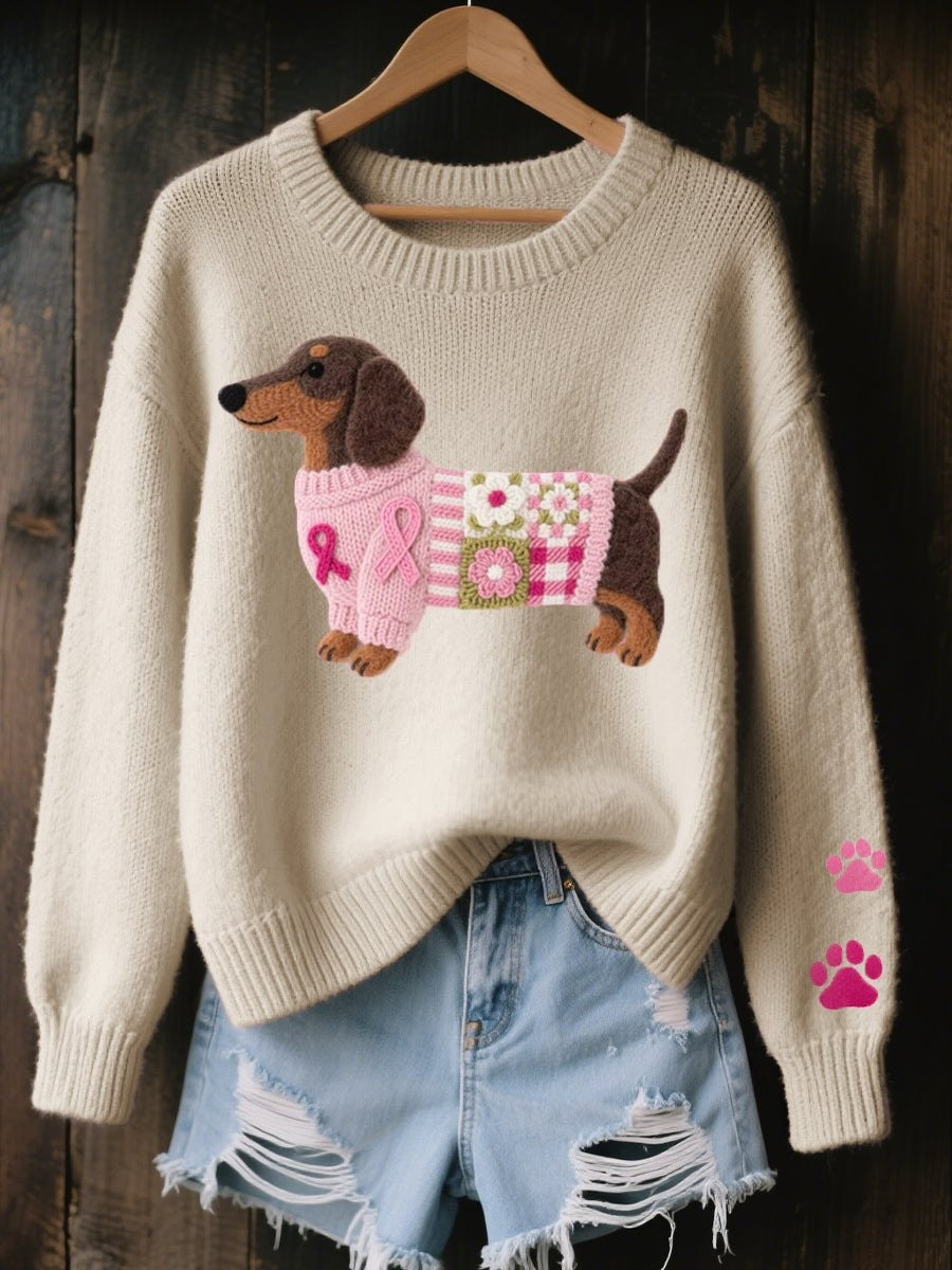 Rosalind | Women's Relaxed-Fit Dachshund Patchwork Knit Jumper