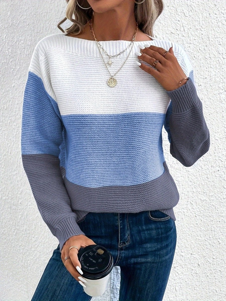 Marlowe | Women's Relaxed Fit Long Sleeve Color Block Knit Sweater