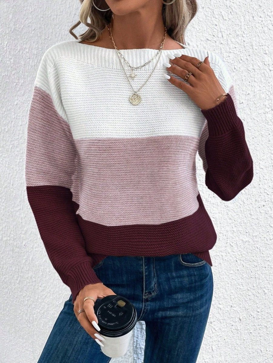 Marlowe | Women's Relaxed Fit Long Sleeve Color Block Knit Sweater