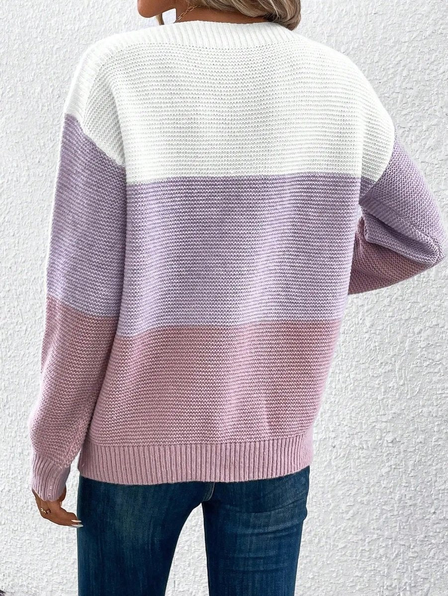 Marlowe | Women's Relaxed Fit Long Sleeve Color Block Knit Sweater