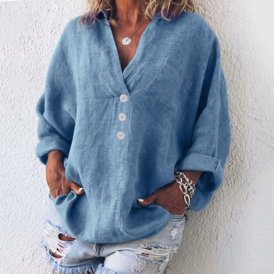 Sienna | Women's Relaxed-Fit V-Neck Button-Up Long-Sleeve Shirt