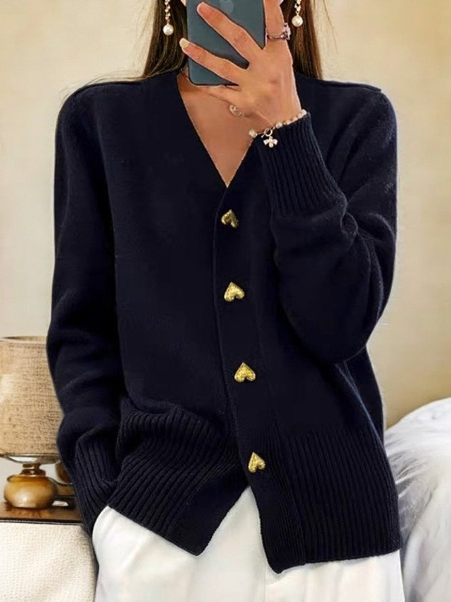 Josephine | Women's Relaxed-Fit V-Neck Heart-Button Longline Cardigan