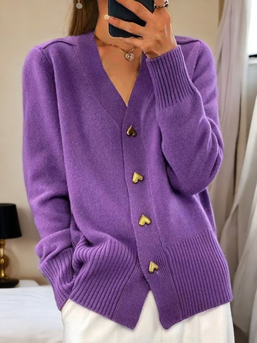 Josephine | Women's Relaxed-Fit V-Neck Heart-Button Longline Cardigan