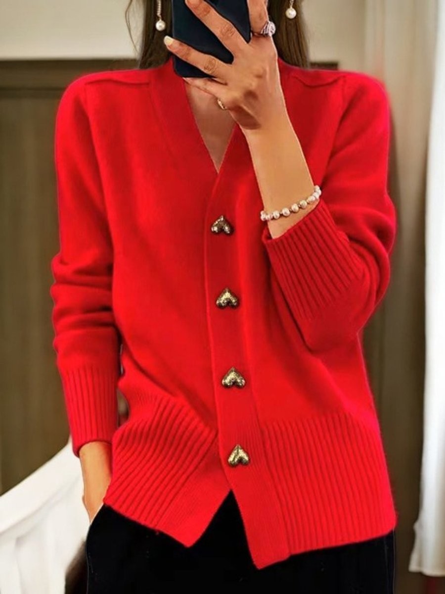 Josephine | Women's Relaxed-Fit V-Neck Heart-Button Longline Cardigan