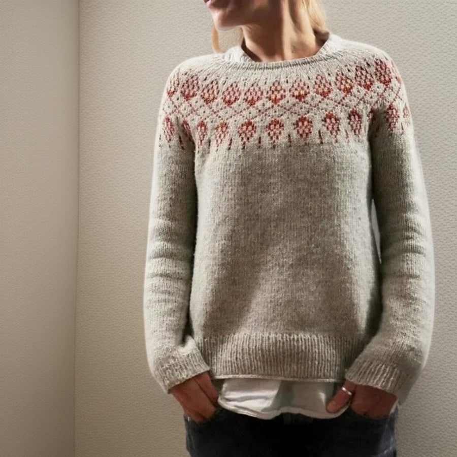 Astrid | Women's Relaxed Icelandic Fair Isle Knit Crew Neck Sweater