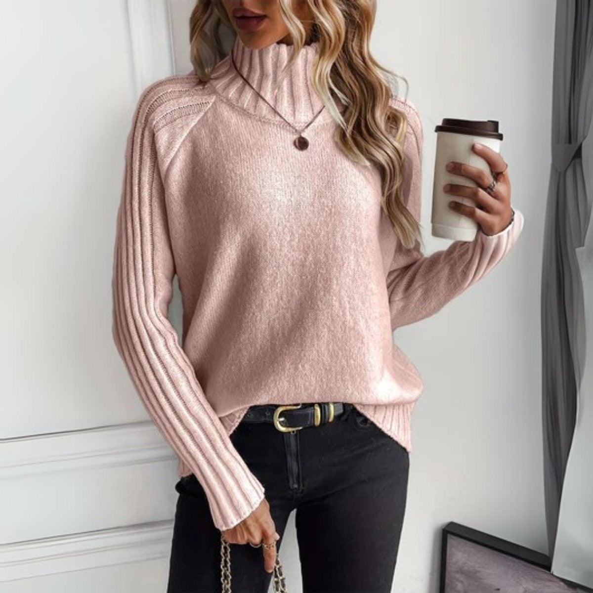 Vivienne | Women's Relaxed Knit Ribbed Turtleneck Sweater