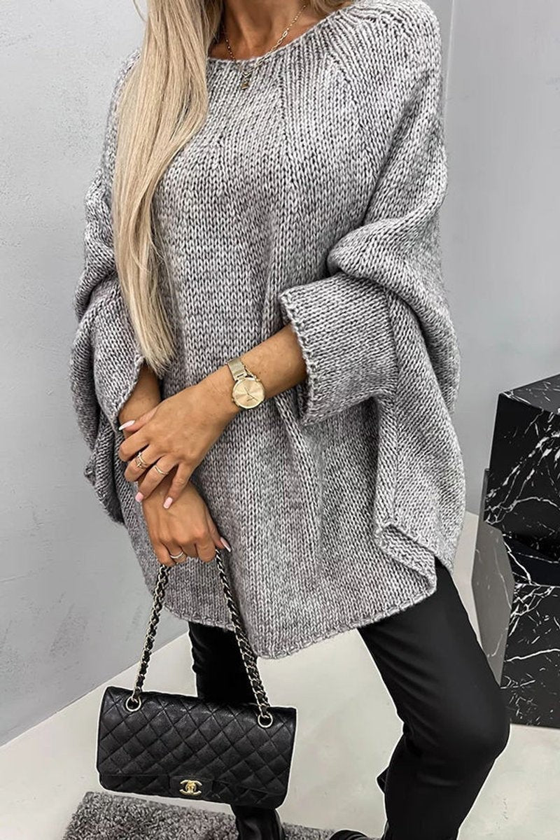 Noelle | Women's Round-Neck Oversized Batwing-Sleeve Knit Sweater