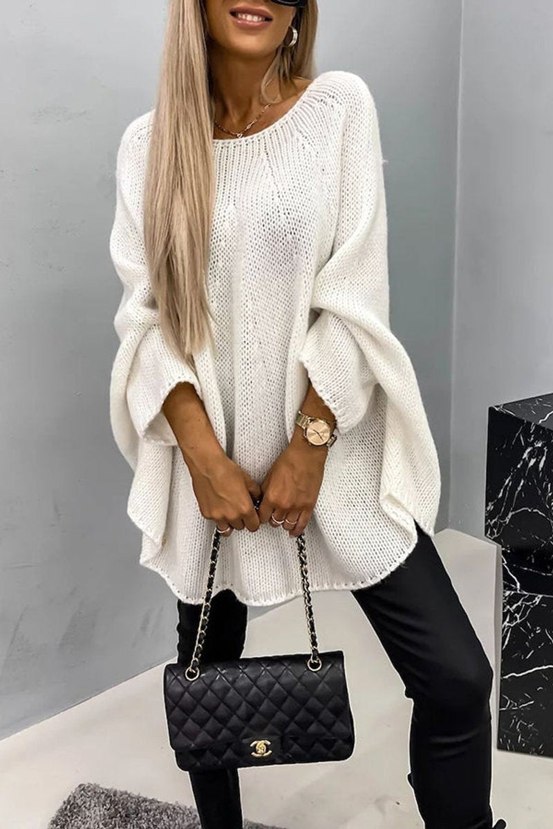 Noelle | Women's Round-Neck Oversized Batwing-Sleeve Knit Sweater