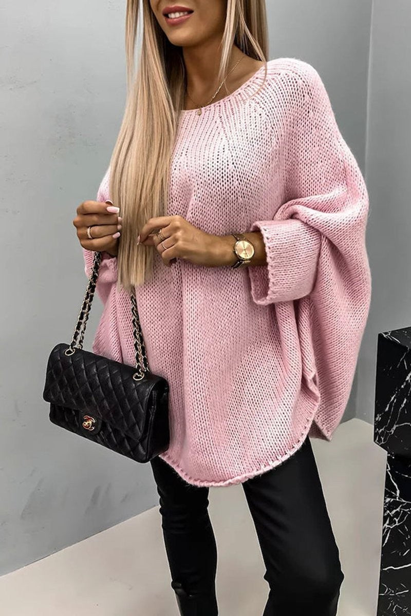 Noelle | Women's Round-Neck Oversized Batwing-Sleeve Knit Sweater