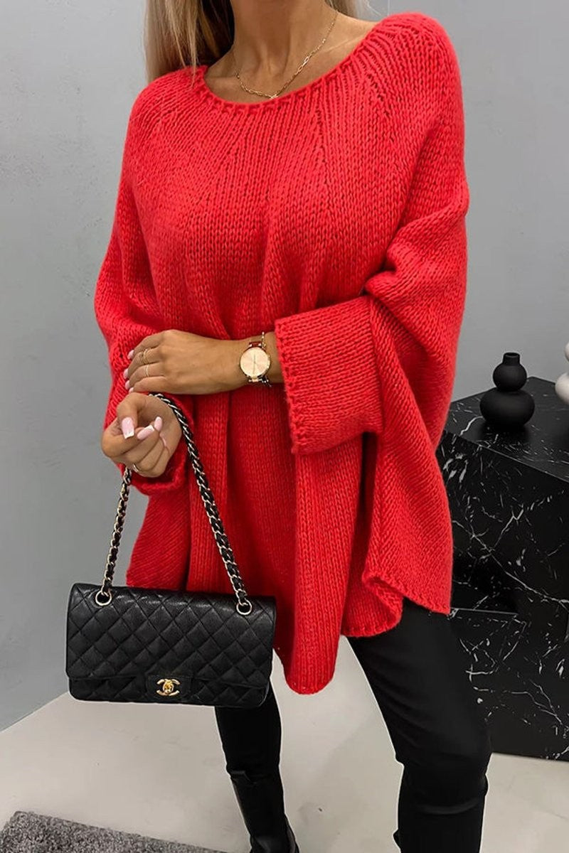 Noelle | Women's Round-Neck Oversized Batwing-Sleeve Knit Sweater