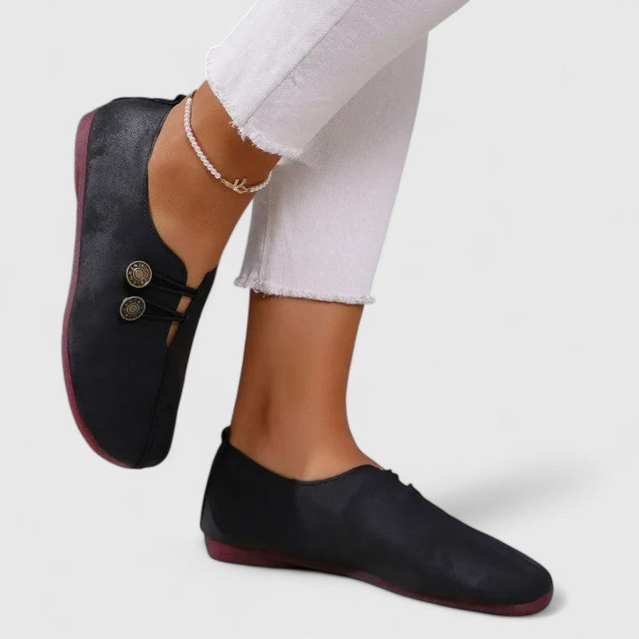 Adeline | Women's Round-Toe Button-Strap Slip-On Loafers