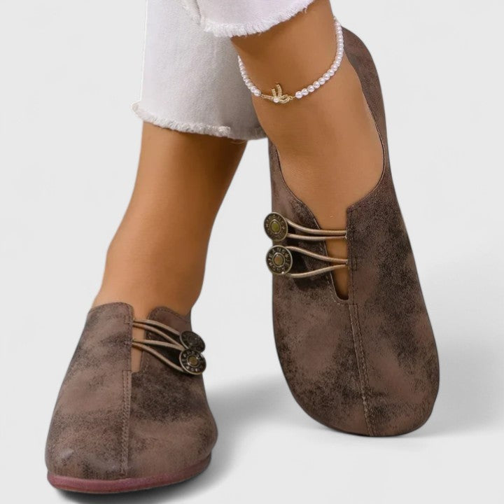 Adeline | Women's Round-Toe Button-Strap Slip-On Loafers
