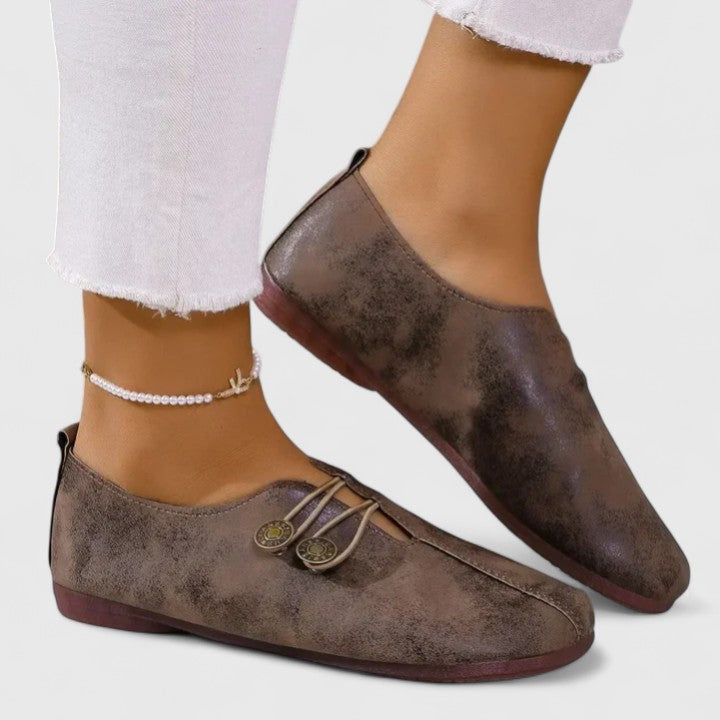Adeline | Women's Round-Toe Button-Strap Slip-On Loafers