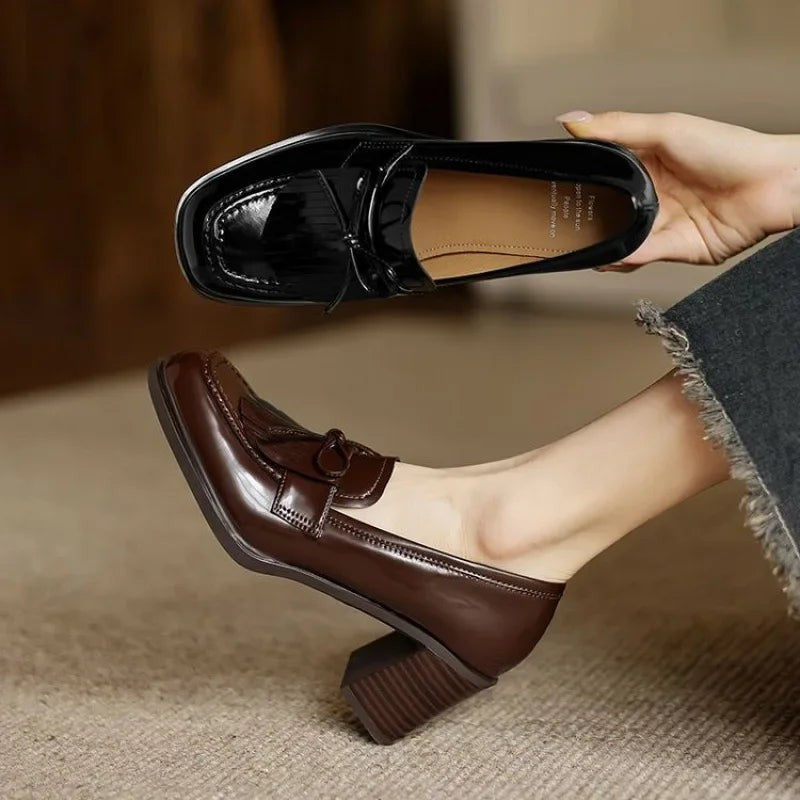 Marlowe | Women's Tasseled Round-Toe Block-Heel Loafer Pumps